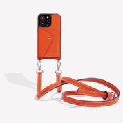 Casey Side Slot Pebble Leather Crossbody Bandolier - Orange/Silver Bandolier Bandolier 