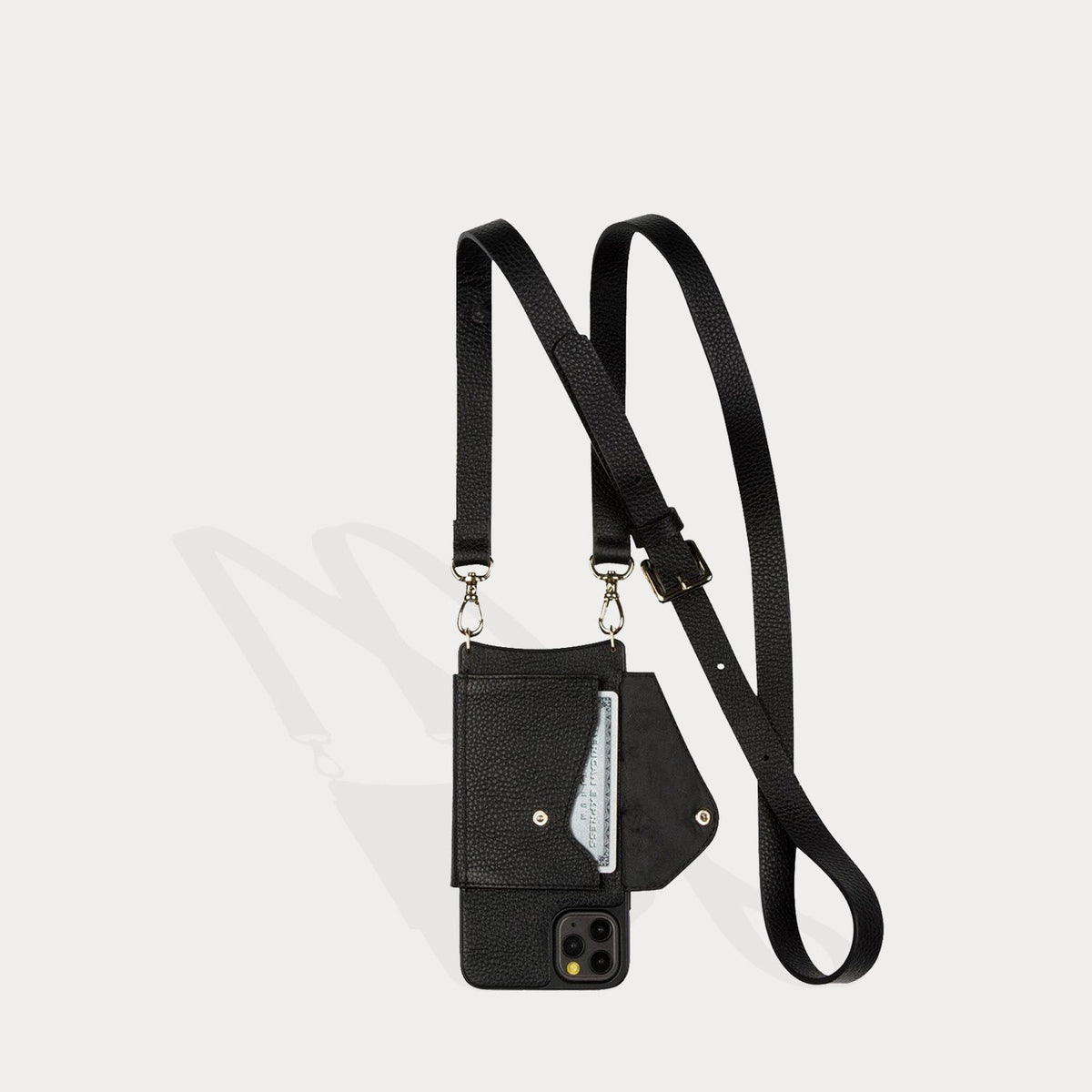 Hailey Side Slot Embossed Leather Crossbody Bandolier in Matte Black/Gold | _ / iPhone 12promax | Bandolier Style