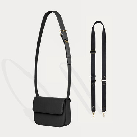 Minimalist Black Leather Crossbody Bag with Magnetic Closure