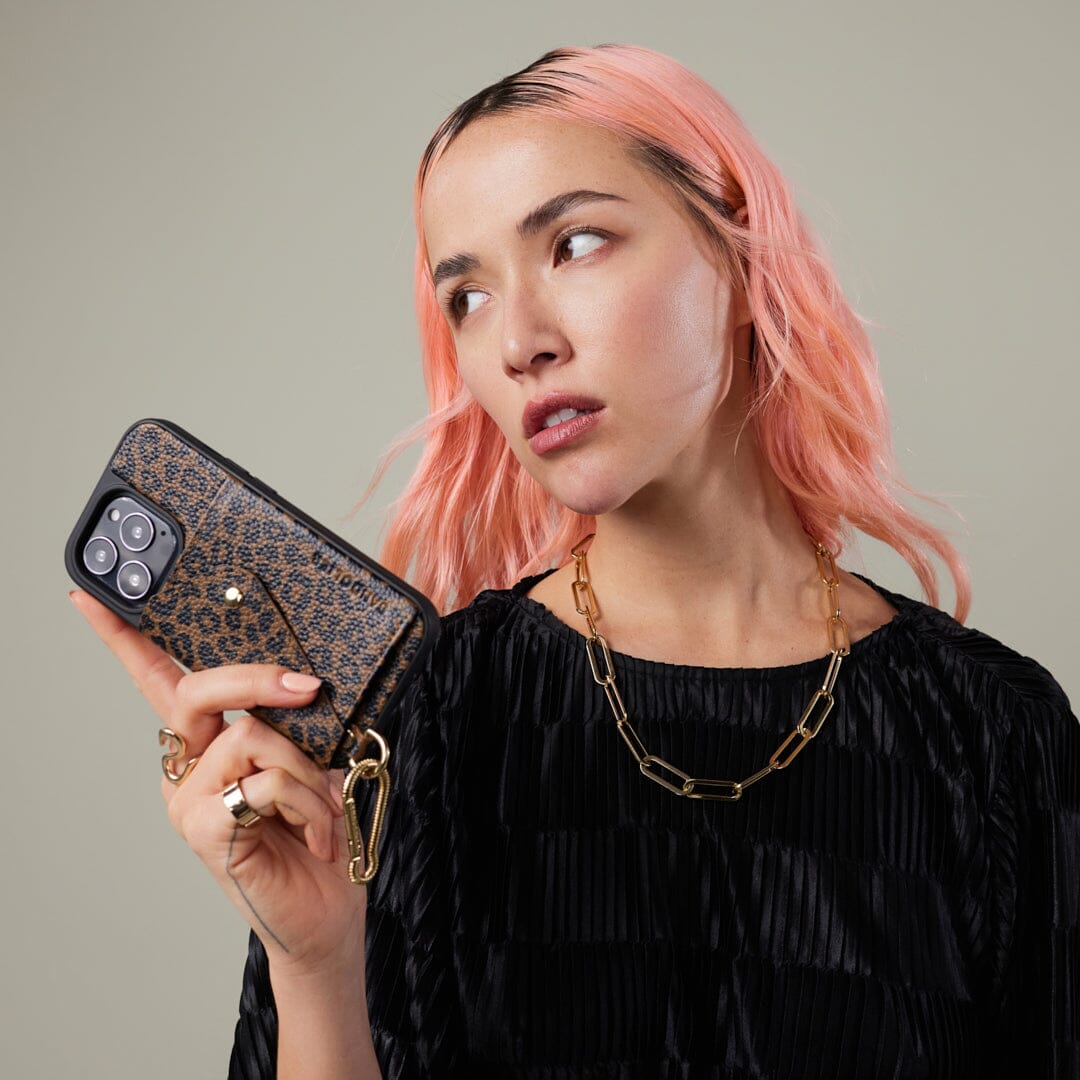 Emma Phone Pouch and Holster - Dark Leopard/Gold – Bandolier