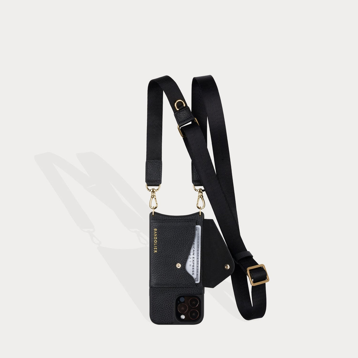 Bobby Nylon Adjustable Crossbody Strap in Black/Gold | Genuine Leather | Bandolier Style