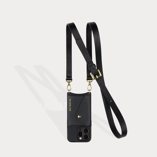 Hailey Side Slot Leather Crossbody Bandolier - Black/Gold