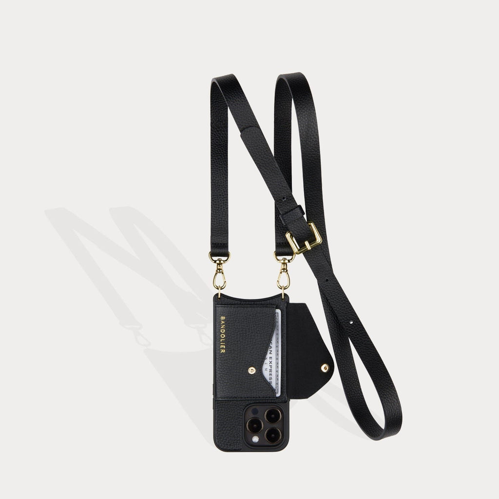 Hailey Side Slot Leather Crossbody Bandolier - Black/Gold