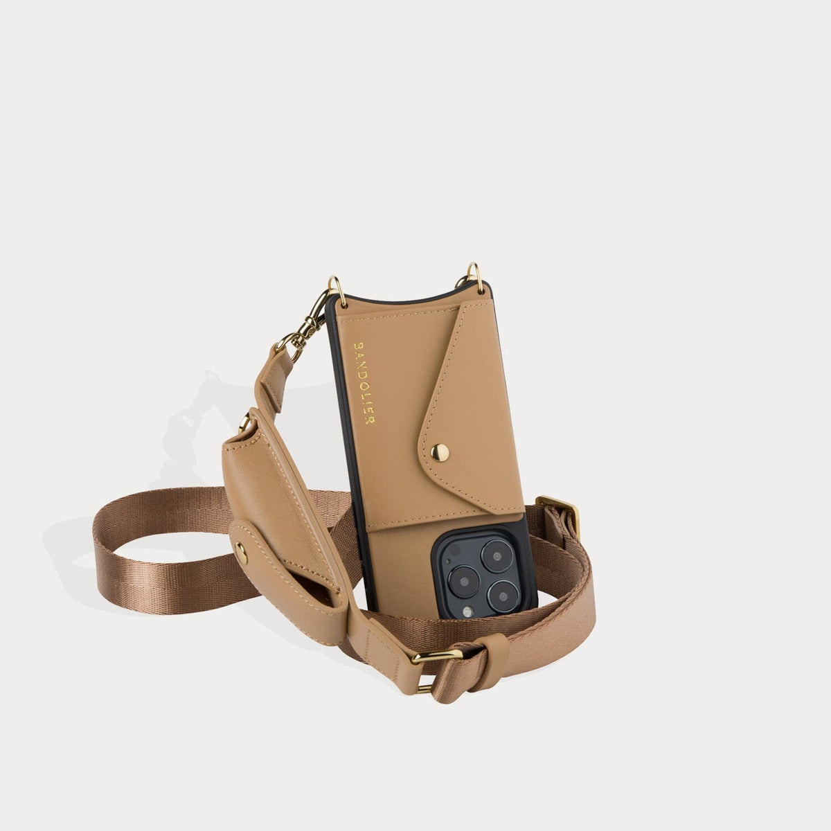 Lauren Leather Crossbody Bandolier in Sienna/Gold | 13 / iPhone Regular | Bandolier Style