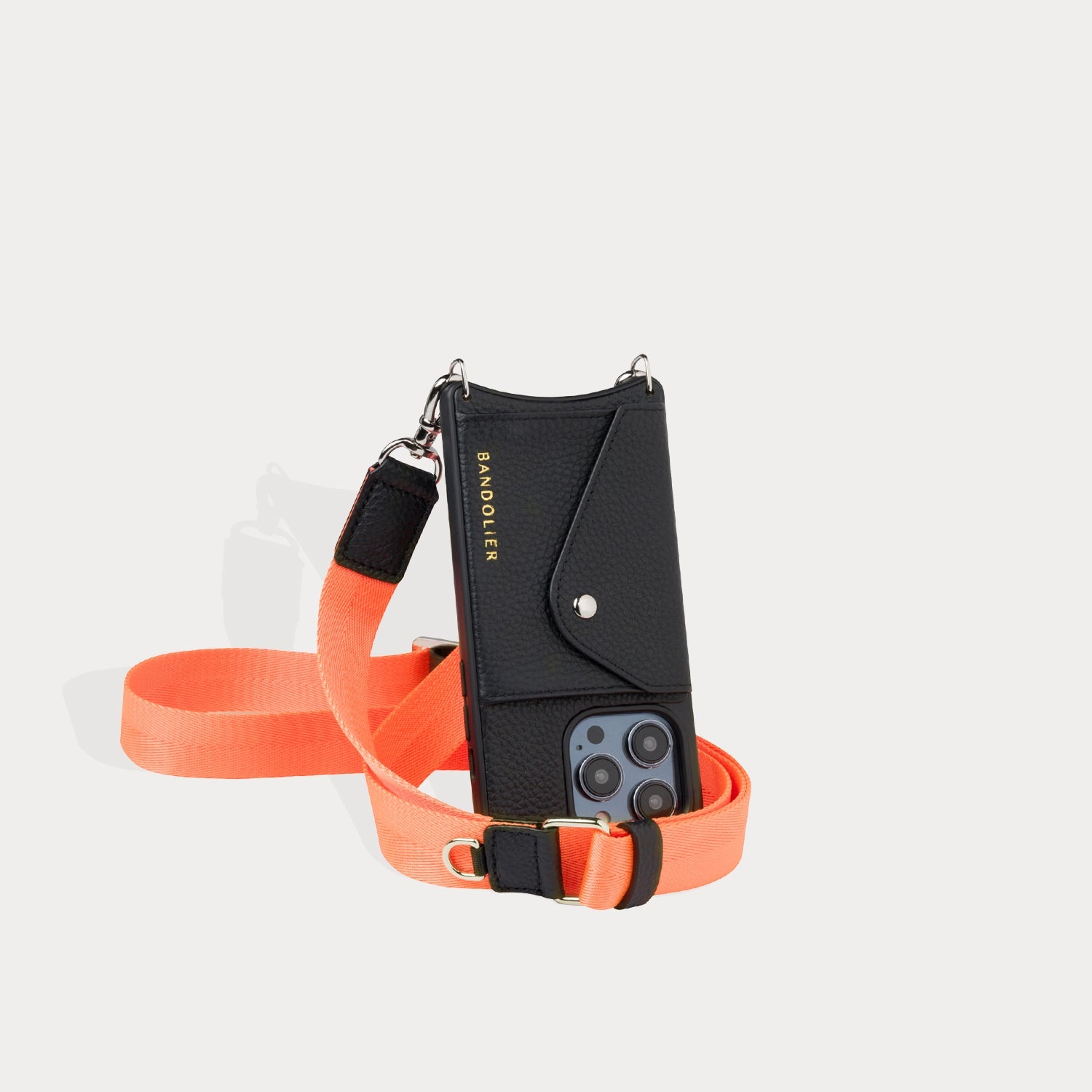Orange Italian leather camera style crossbody bag with wide strap