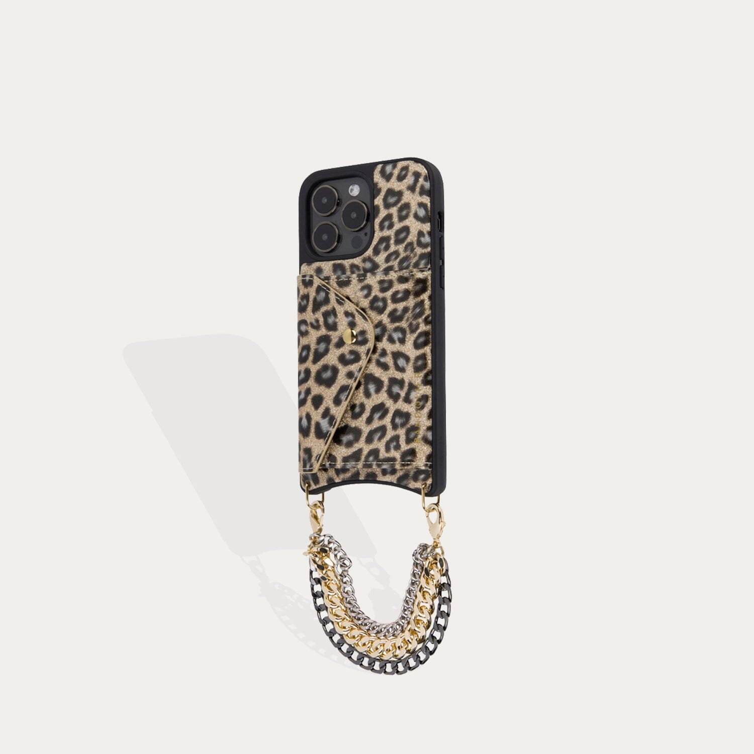 Sabrina Vegan Wristlet - Glitter Cheetah/Gold Bandolier 