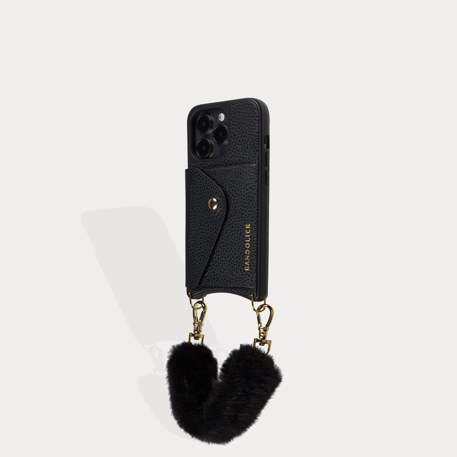 Norah Faux Fur Wristlet - Black/Gold Bandolier 