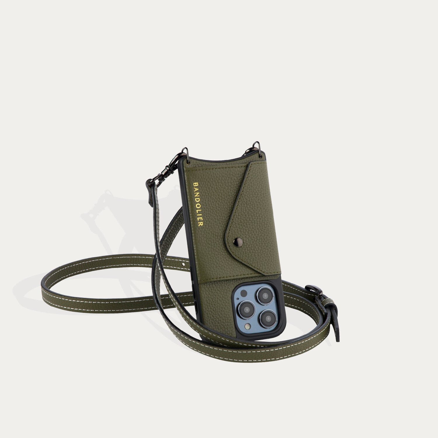 Casey Side Slot Pebble Leather Crossbody Bandolier - Army Green/Pewter Bandolier 