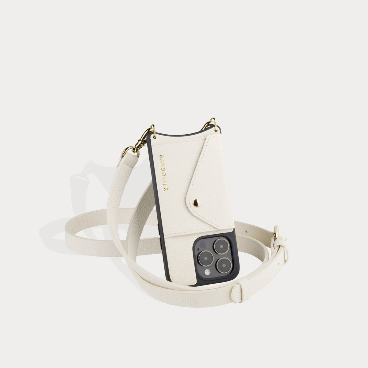 Hailey Side Slot Leather Crossbody Bandolier - Ivory/Gold