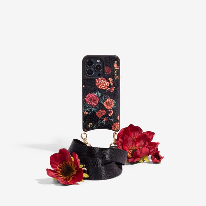 Bobby Floral Crossbody Bandolier - Black Floral/Gold Bandolier 